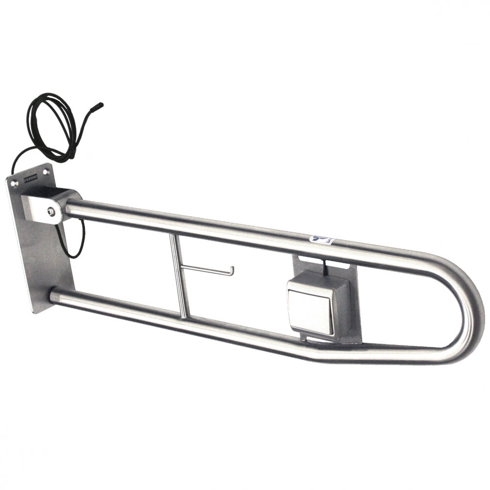 KWC CNTX72F-L, foldable toilet support rail with flush button