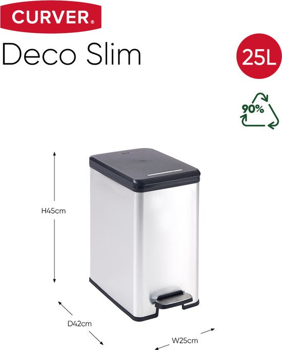 Curver Decobin Slim Waste Bin - 25L - Metallic