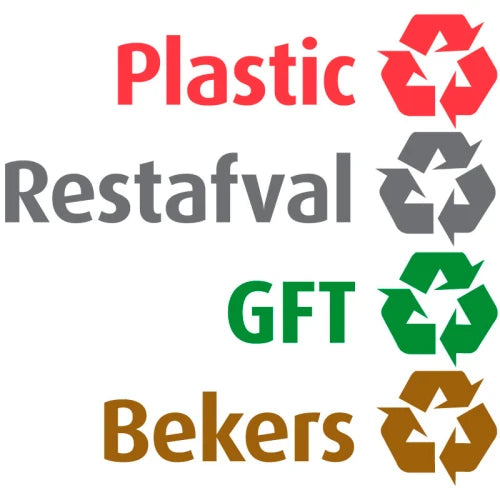 Recycling stickerset NL voor Carro - grijs, rood, geel, groen