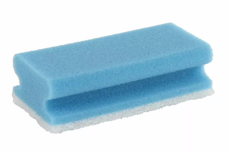 Schuurspons met handgreep 15x7x4.5cm 10 stuks wit blauw