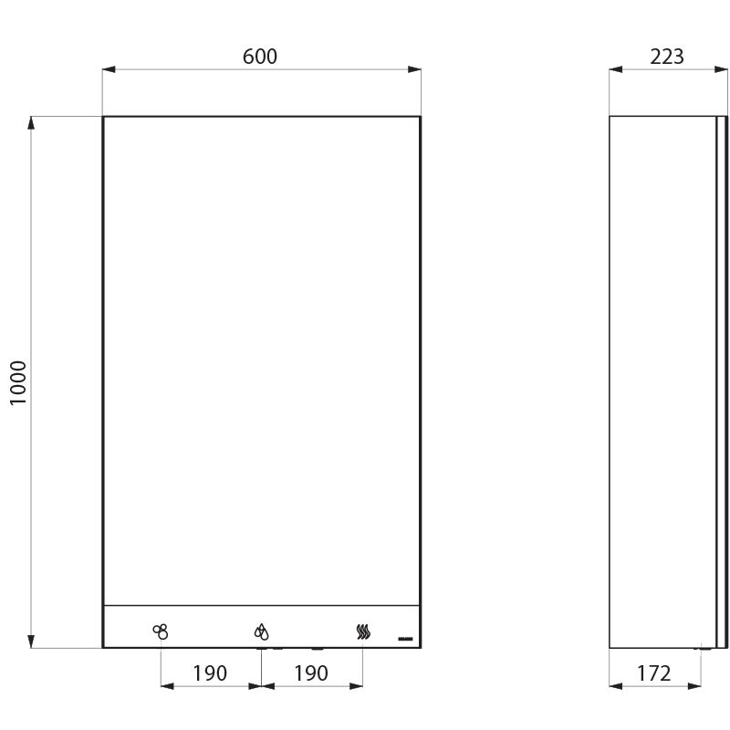 DELABIE 510203 4-in-1 Mirrored Cabinet 600 mm Tap, Soap Dispenser, Hand Dryer
